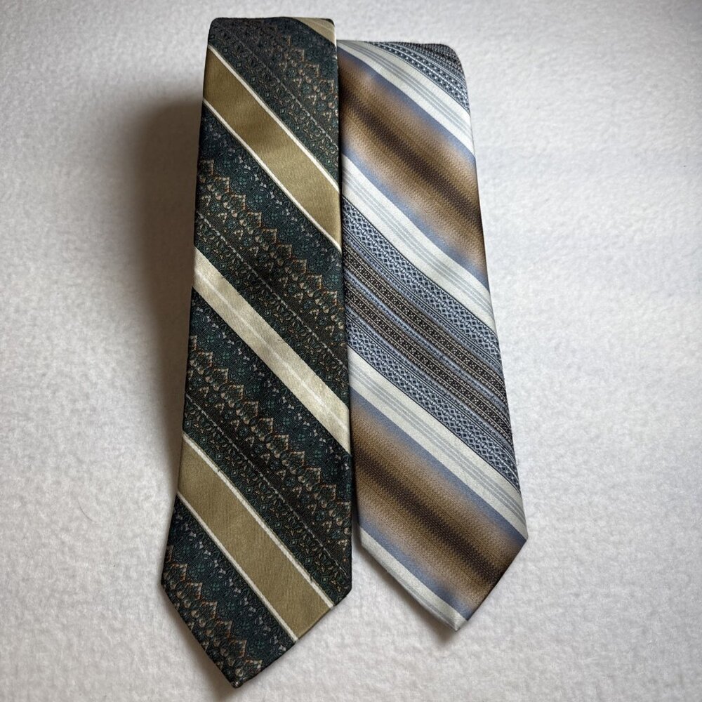 2 Vintage Sears The Men's Store Neck Tie Brown Blue‎ Gold Tan